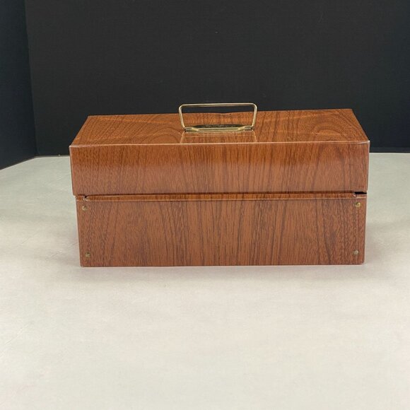 Vintage Ballonoff Porta File Metal Brown Woodgrain File Box - Picture 4 of 11